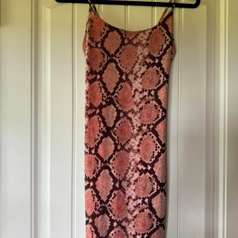 Charlotte Russe Snake Print Slip Dress Midi Spaghetti Strap Coral Brown Size S - Picture 3 of 5